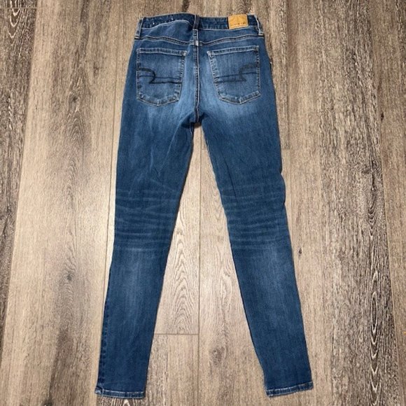 American Eagle Distressed Super Stretch Hi Rise Jegging Womens Sz 4 Blue EUC - Picture 5 of 7